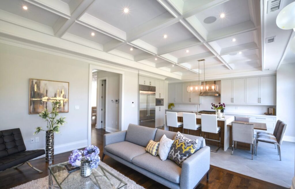 Contemporary white ceiling in a Toronto living room.