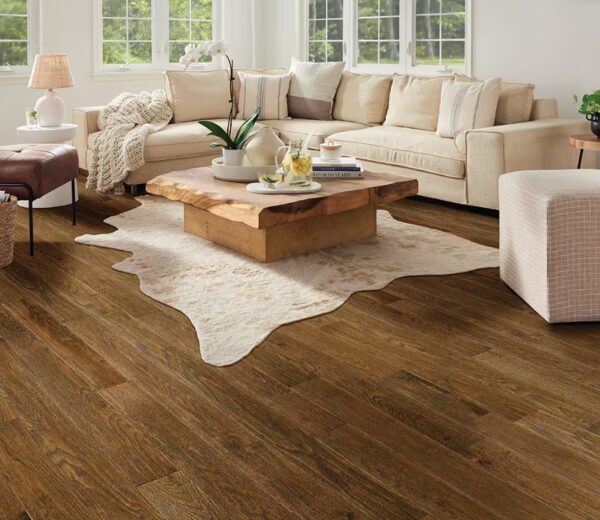 Modern Toronto living room with laminate flooring in oak finish