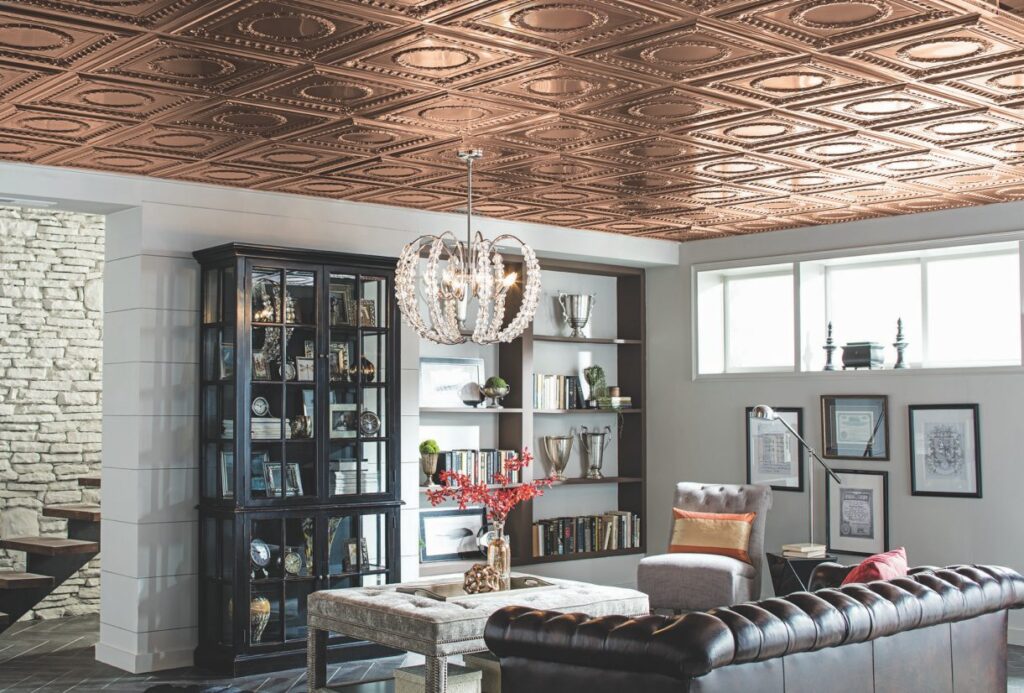 Vintage dining space with ornate metal pattern.
